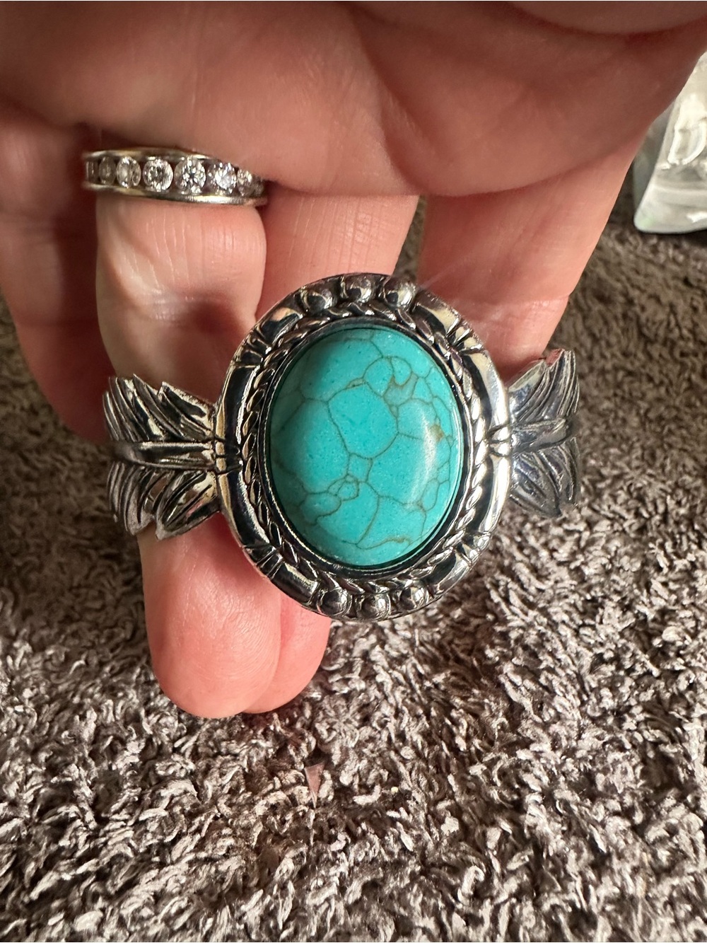 Turquoise Stone Silver-Accent Cuff Bracelet